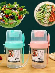 1 pieza Taza para llevar desayuno, tazas para ensalada, contenedores portátiles para yogur, cereales, avena, bocadillos, parfait, con tapa y tenedores, accesorios de viaje, contenedores para el almuerzo - Multicolor - Ver 1