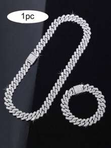 1 pieza Collar y pulsera cubana con diamantes de imitación, estilo hip-hop rapero, de moda y adecuado como regalo para hombres - A - Ver 10