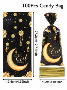 100 túi quà Eid Mubarak màu đen và vàng, có kẹp vàng, họa tiết đèn lồng trăng sao, túi đựng kẹo, túi quà tặng tiệc Eid, lời chúc Eid, túi cảm ơn Eid, Eid Mubarak, đồ trang trí Eid, túi thủ công tự làm Eid, túi đựng đồ nướng Eid, đồ dùng tiệc Eid, trang trí phòng Eid, trang trí nhà Eid, quà tặng tiệc. - ngôi sao và mặt trăng vàng đen - Xem 8