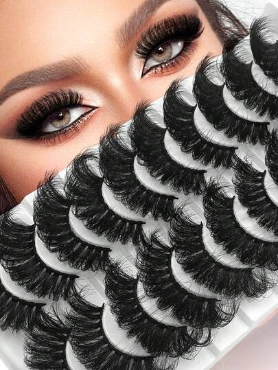 ENCHUW 10 Çift Kabarık Kirpik Hacimli Takma Kirpikler Doğal Kabarık Uzun 5D Dramatik Kirpikler Parti İçin