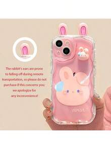 可爱手机壳粉色趣味 1pc 3d 卡通树脂兔子透明 Tpu 软手机壳适用于 iPhone - 彩色 - 查看 3