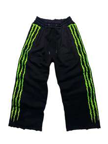 Y2K Men's Wide-Leg Sweatpants - Oversized American Side-Striped Sweatpants Lightweight Quick Dry Athletic Pants With Pockets For Workout Lounge - Black - View 9