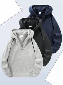 男士时尚印花半拉链灰色卫衣，适合户外活动，如散步、踢草、钓鱼，保暖抓绒，冬季穿着 - 灰色 - 查看 1