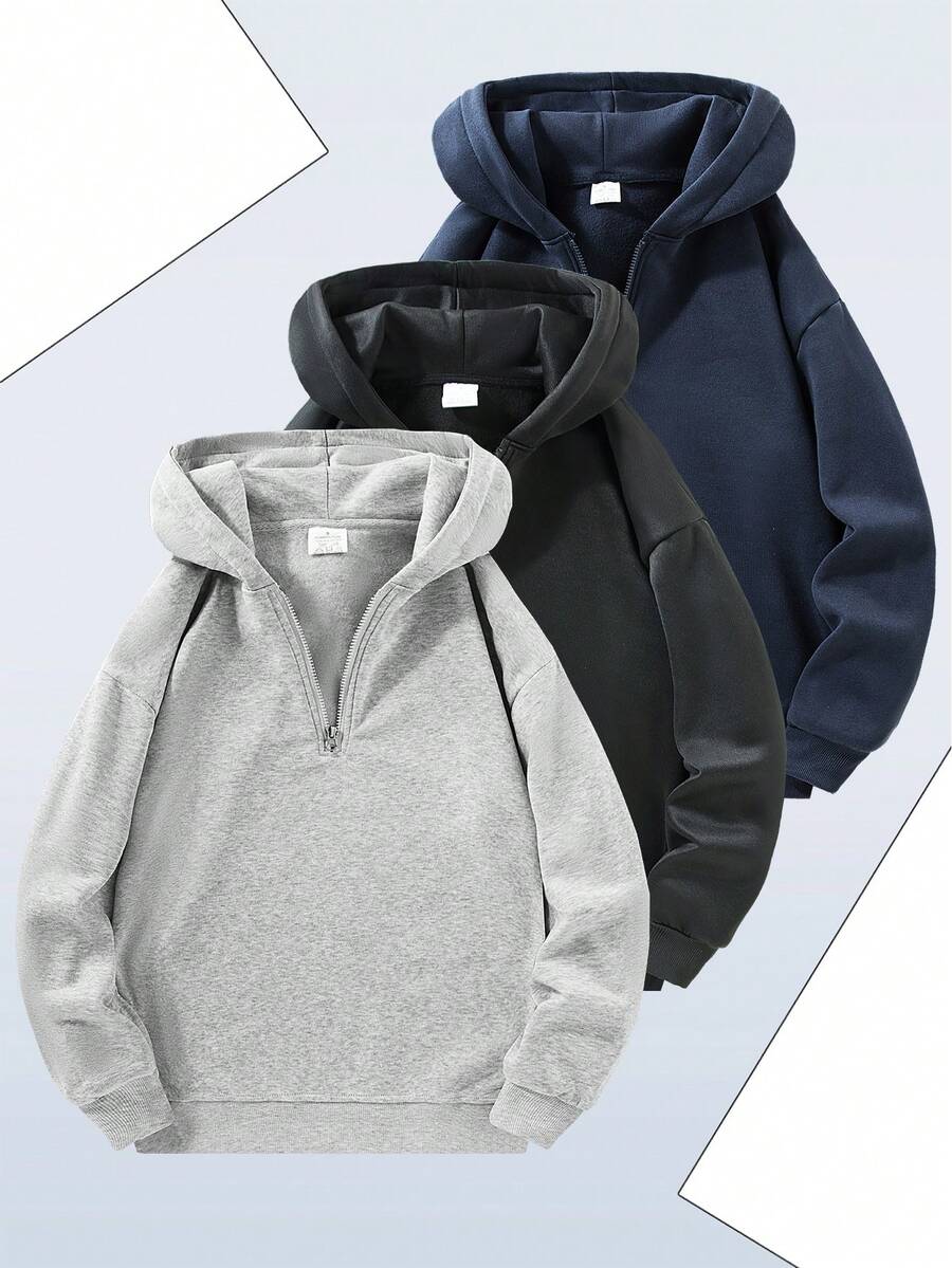 男士时尚印花半拉链灰色卫衣，适合户外活动，如散步、踢草、钓鱼，保暖抓绒，冬季穿着 - 灰色 - 查看 1