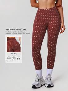 Sodalemon Women Casual Outdoor Training Leggings Polka Dot Fitness Running No Front Seam Yoga Leggings Elastic Sport Leggings