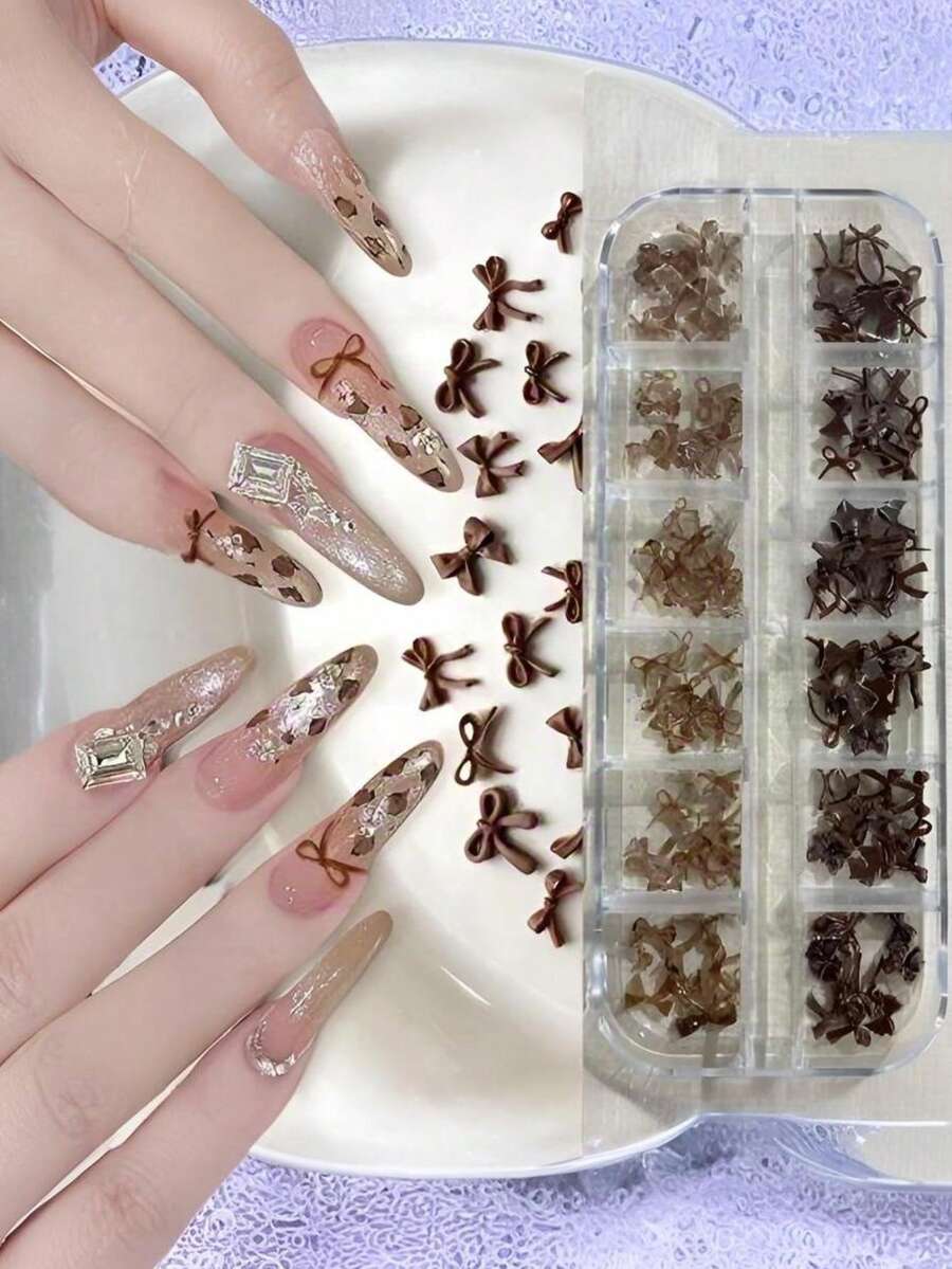 12件迷你蝴蝶结美甲装饰品,琥珀吊坠美甲饰品美甲用品 - 彩色 - 查看 1