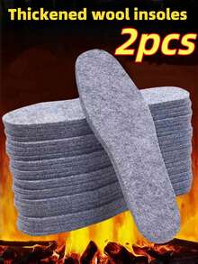 1双羊毛毡鞋垫，5毫米厚，冬季保暖鞋垫，舒适透气，可水洗不掉毛不褪色 - 灰色 - 查看 2