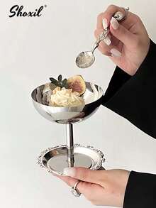 1/2/4/6/12pcs Stainless Steel Ice Cream Cups, Dessert Bowls, Round Footed Pudding Tray, Salad Fruit Yogurt Snack Candy Plate For Party/Wedding/Gathering/Ramadan - Silver - View 10