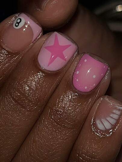 24pcs Short Square Leopard Print Pink & White French Embossed Nail Stickers, Paired With Black Spade #8, Star And Polka Dot Patterns, Cute Girl Style, Perfect Fit, Includes 1pc Jelly Gel And 1pc Nail File, Suitable For Women And Girls For Daily Wear And Various Party Occasions Nails Nail Supplies