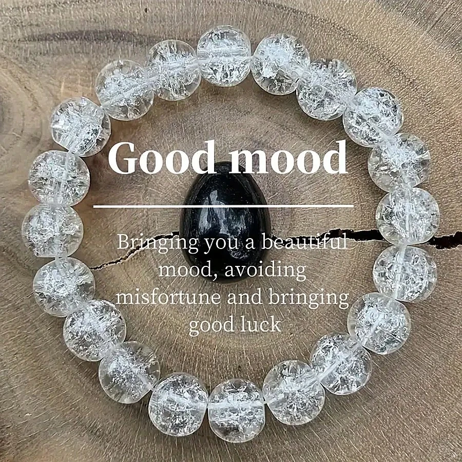 1pc White Sparkling Pearl Bracelet, Gift For Best Friend, Christmas Present - 10mm Transparent Crackle Bracelet - View 1