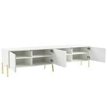 White TV Cabinet, 190 Cm Long X 38 Cm Wide X 48 Cm High, Gold Table Legs, Grooved Door Design - White - View 6