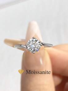 1pc 1ct Classic Four-Prong Moissanite Wedding Ring, S925 Sterling Silver Eternal Engagement Ring, Promise Ring, Anniversary Ring, Women's Jewelry Gift, Christmas Gift
