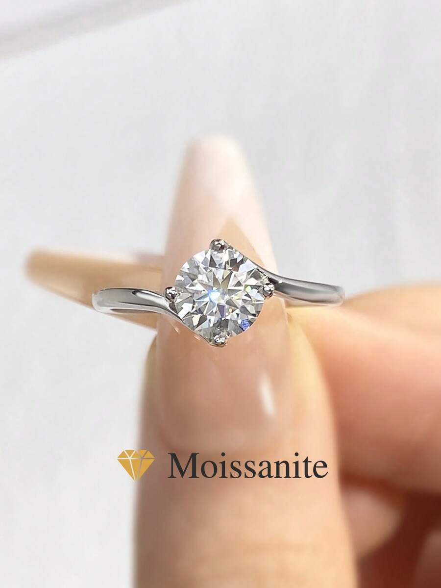 1pc 1ct Classic Four-Prong Moissanite Wedding Ring, S925 Sterling Silver Eternal Engagement Ring, Promise Ring, Anniversary Ring, Women's Jewelry Gift, Christmas Gift