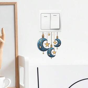 1 st blå klistermärke med mån- och stjärntecken från Mellanöstern, avtagbar PVC-dekal, lämplig för sovrum, vardagsrum eller arbetsrum, dekoration för Eid-festivalen