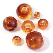 20-200颗/包 琥珀色亚克力大孔圆珠，多尺寸隔珠，时尚休闲秋冬棕色饰品制作DIY串珠散珠，适用于工艺品、装饰、手链、项链、吊坠等。 - 琥珀色大孔 - 查看 9