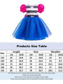 3pcs Set: Cartoon Cat Print Dress With Ruffle Sleeves, Headband & Glasses For Birthday Party, Masquerade Ball Costume - Blue - View 2