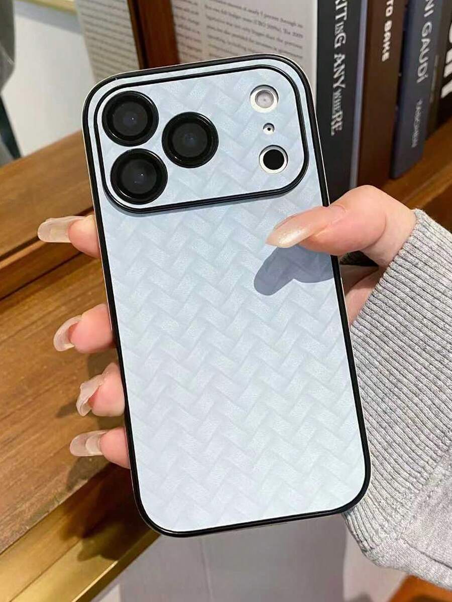 新款时尚浅蓝色编织绒面质感手机壳，内置镜头保护膜，兼容 17、17 Pro、17 Pro Max、17 Air、14 Pro Max、13、12 Pro、11、16 Pro Max、15系列，男女通用设计，适合秋冬季节，全方位保护，防摔防水 - 淺藍色 - 查看 1