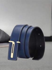 3.3cm Wide Men's Fashion Versatile Faux PU Leather Durable Belt - Gold Metal Buckle, Textured Pattern, Smooth Surface - Classic T-Letter Design, Suitable For Daily Commute And Formal Occasions, Ideal Gift For Boyfriend - Multicolor - View 4