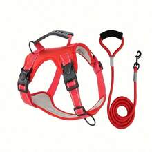 反光可调节狗狗胸背带和牵引绳套装，透气网眼宠物背心，带加厚手柄和牵引绳，让狗狗户外散步更舒适 - 适合中大型犬 - 适合夜间散步和户外探险 - 送给狗主人的完美礼物