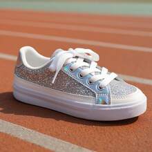 Girls Low Top  Glitter Canvas Sneakers Littler Kids Fashion Toddler Shoes - 銀色 - 查看 4