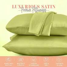 Elegant Comfort - Juego de Funda de Almohada de satén de 2 Piezas para una Piel y Cabello más saludables, Cierre de Cierre Oculto y bellamente empaquetado, Juego de Funda de Almohada de satén(Verde pistacho King) - Multicolor - Ver 2