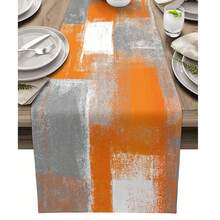 Burnt Orange Table Runner, Modern Autumn Orange And Gray Dinner Scarf Dresser Scarf Abstract Art Non-Slip Runner For Dining Table Holiday Party Event