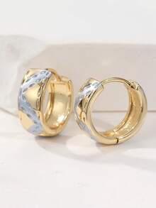 Pendientes redondos de estilo minimalista elegante, pendientes versátiles con estampado impreso, pendientes creativos para uso diario y festivo, regalo de mujer de moda y delicado - Dorado - Ver 8