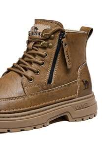 CAMEL CROWN Botas casuales para hombre para exteriores, botas de senderismo de otoño/invierno, botas con estilo Martens que aumentan la altura, suela gruesa antideslizante, botas de trabajo de media caña vintage con forro polar térmico