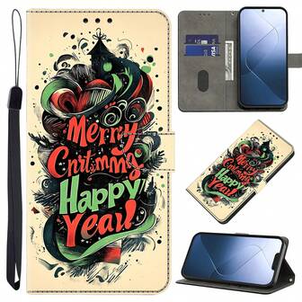 GLANDOTU Funda de teléfono con tapa estilo arte navideño, con cordón, soporte y portarretratos para protección contra golpes. Cubierta de teléfono de piel sintética festiva compatible con múltiples marcas y modelos de teléfonos móviles