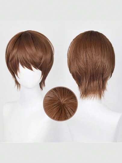 Brown Short Straight Wig For Men, Cosplay Nightmoon God, Realistic Synthetic Hair, Versatile For Anime, Daily Wear, European And American Fashion Wigs
