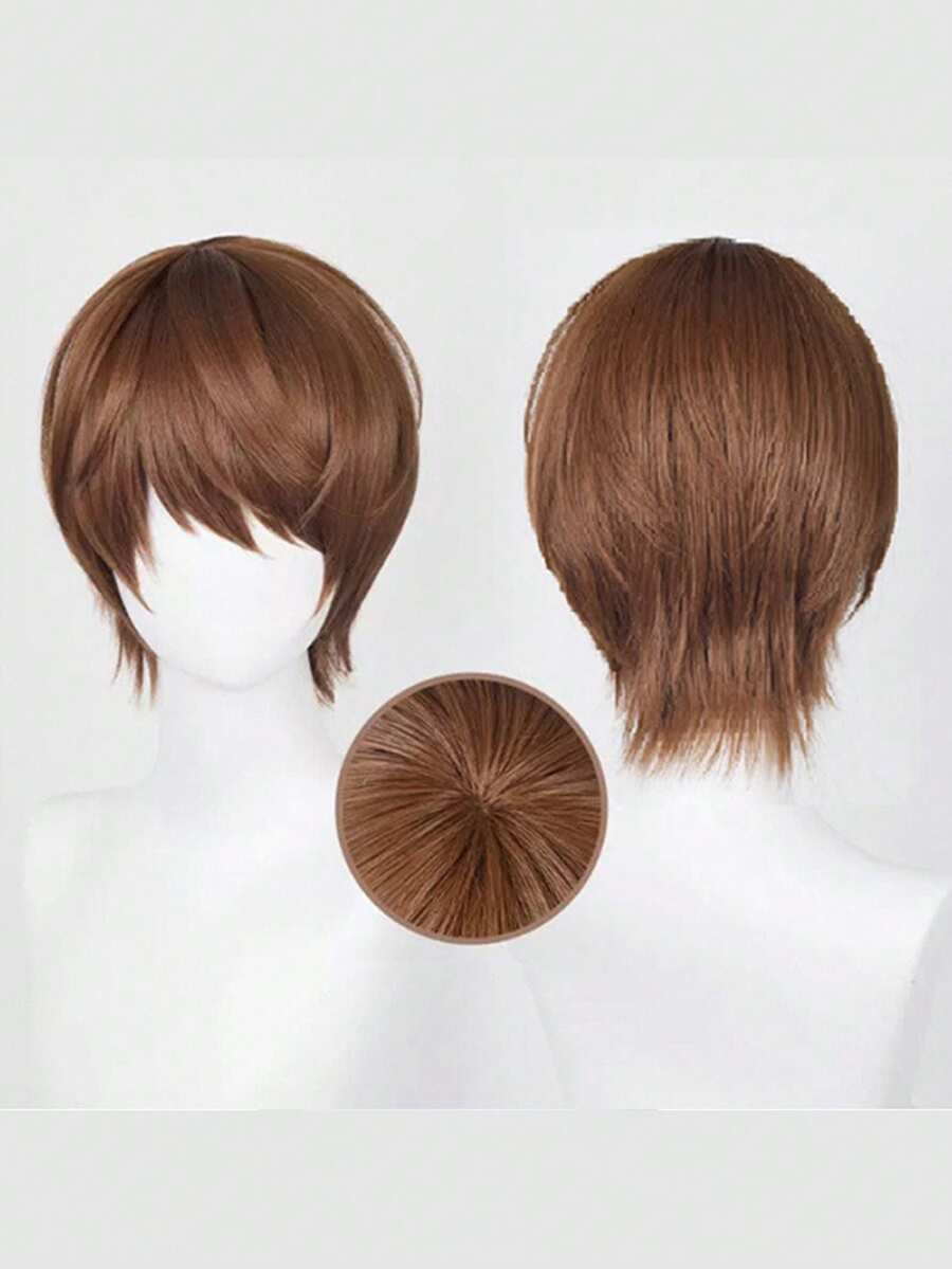 Brown Short Straight Wig For Men, Cosplay Nightmoon God, Realistic Synthetic Hair, Versatile For Anime, Daily Wear, European And American Fashion Wigs