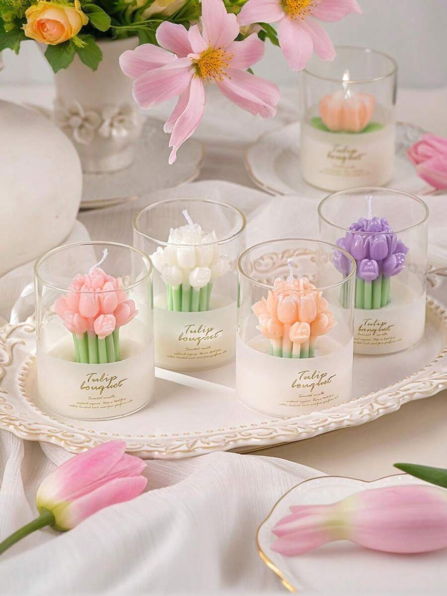 Hộp quà tặng gồm 2 nến thơm hình hoa tulip, nến trang trí tạo không gian ấm cúng, thích hợp làm quà tặng Ngày Valentine, sinh nhật, đám cưới, tình bạn, tốt nghiệp, Ngày của Mẹ, quà tặng người yêu. - Nhiều màu - Xem 1