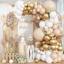 White And Gold Balloon Arch Garland Kit, Featuring 126 Neutral Nude, White, And Metallic Gold Balloon, Perfect For Bohemian Weddings, Baptisms, Bridal Parties, Engagements, And Birthday Party Decorations. - 彩色 - 查看 7