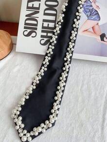 1 buc cravată elegantă pentru femei, cravată decorată cu perle, lucrată manual, cravată reglabilă din mătase, cravată pre-legată, pentru evenimente formale, întâlniri de afaceri, cravată pentru nunți, cravată neagră, cravate (mărgelărie lucrată manual, mărgele aranjate aleatoriu) - Multicolor - Vizualizare 4