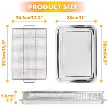 Air Fryer Basket For Oven, Large Stainless Steel Air Fryer Pan Baskets Trays Acessories For Fries Grilling Baking Cooking, 15" X 11" - Silver - View 2