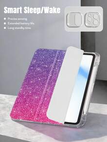 1pc Transparent Acrylic 3-Fold Gradient Glitter Painted Tablet Case, High-Grade Shiny, Suitable For IPad Tablet Protective Case, Flip Tablet Case Compatible With Ipad Mini6/Mini7/Air1/Air2/9.7/10.2/10.5/Air4/Air5/10.9/Pro11/10th Gen/A16 2024 2025, Built-In Pencil Slot, High-Transparency Acrylic Back Cover, 3-Fold Adjustable Stand, Magnetic/Auto Sleep/Wake - Multicolor - View 7