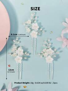 Conjunto de 3 Presilhas de Cabelo com Flores para Noiva, com Flores Brancas, Cristais e Pérolas, e Strass Prateado. Acessórios de Cabelo para Casamento, Dia dos Namorados e outras ocasiões especiais. - Ouro - Ver 8