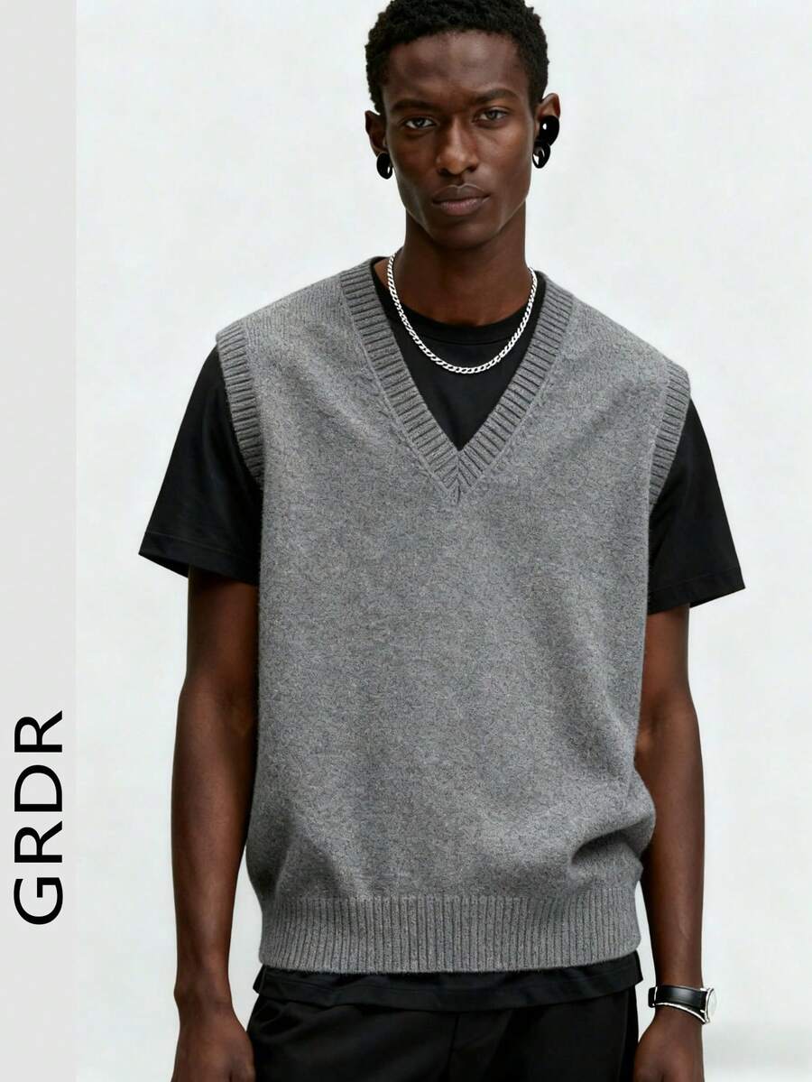 GRDR Men's Solid Color Knit Vest, Casual & Versatile