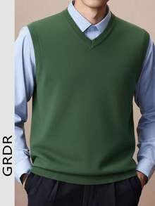 GRDR Men's Solid Color V-Neck Casual Versatile Knit Vest - Green - View 7