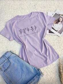 Men's Basic Unisex Streetwear T-Shirt Slim Fit Cotton Floral Design - Lilas - 查看 3