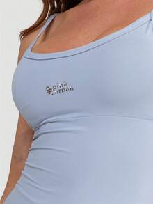 Kit Of 2 Women's Plain Polyamide Tank Tops With Thin Straps, Slim Fit, Summer Gym T-Shirt - 藍色 PK + 裸色 PK - 查看 4