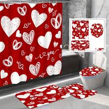 Bộ trang trí phòng tắm ngày lễ tình nhân, bao gồm rèm tắm bằng polyester dệt chống thấm nước theo chủ đề nghệ thuật, thảm tắm chống trượt, thảm hình chữ U, nắp bồn cầu và 12 móc - Bộ phụ kiện trang trí nhà họa tiết trái tim lãng mạn, kích thước 71x71 inch - Nhiều màu - Xem 14