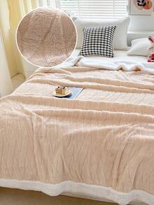 1pc Leaf Pattern Throw Blanket, Warm Thick Double-Layer Soft & Cozy Blanket, Jacquard Leaf Design For Home Decor, Suitable For Bed, Sofa, Office, Room, Dorm, Machine Washable - Light Brown - View 1