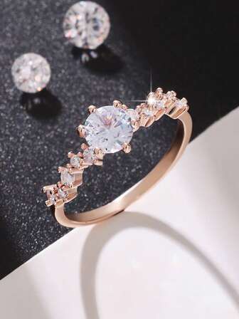 1 Adet Şık Parıltılı Klasik Yuvarlak Kübik Zirkonya Yüzük, Kadın Modası Minimalist Takı Tasarımı, Günlük Giyim, Hediyeler, Düğünler, Sevgililer Günü, Anneler Günü, Doğum Günleri, Anneler ve Sevdiklerinize Hediyeler İçin Uygun