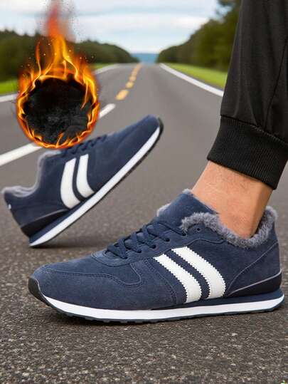 Winter New Thickened Casual Sports Shoes For Men, Lightweight Versatile Colorblock Running Shoes, Comfortable Walking Sneakers, Warm Boots For Travel