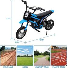 Bicicleta eléctrica de suciedad para niños, motocicleta eléctrica todo el terreno, 14.29MPH, 350W, motocicleta de 2 velocidades para niños, peso máximo 135 lbs.Seat Altura 18.3 ", suspensión trasera - Azul - Ver 2