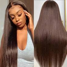200% Density 13x4 High-Definition Lace Front Wig, Straight Lace Front Wig, 100% Brazilian Human Blended Hair Wig, Natural Style 13x4 Glue-Free Full Lace, Pre-Pulled Lace Wig, With Baby Hair, Swiss High-Definition Lace - Brown - View 6
