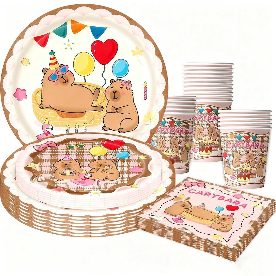10pcs Capybara Themed Birthday Decorations, Party Disposable Tableware Decorations Including Napkins And Paper Cups Cute Cartoon Party Decorations, Birthday Decorations, Friends Parties, Outdoor Camping Picnics, Holiday Party Supplies - Multicolor - View 1
