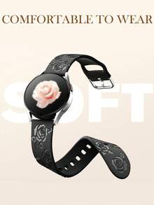 2 Pcs Floral Engraved Band Compatible With Galaxy Watch 7/ FE/ 6/5/ 4/ Active 2 40mm 44mm/ 5 Pro 45mm/ Watch 6/4 Classic 43mm 47mm 42mm 46mm/Garmin Vivoactive 6/5/3/Venu/Venu Sq/Venu 2 Plus/Garmin Forerunner 55/165/645/245 Music Smart Watch Band Women, Flower Soft Silicone Sport Strap For 20mm Width Watch - 20mm - View 2