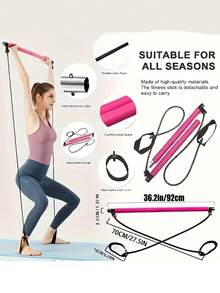 Pilates Bar Set, Stylish Design With Colored Resistance Bands - Women's Stainless Steel Fitness Equipment, Perfect For Home Gyms, Yoga, Squats, And Full-Body Shaping. Lightweight, Easy To Assemble And Carry, Gym Accessory, Christmas Gift, New Year's Gift. - Multicolor - View 3
